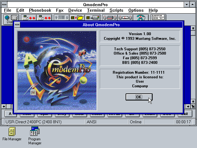Qmodem Pro 1.00 for Windows - About
